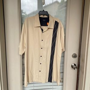 Nat Nash American fit 💯 silk button up shirt tan & black used XL
